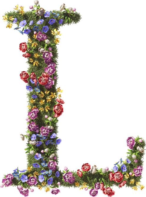 3D Flower Letter L. Vintage Garden Floral and Plants Font Serif on Transparent Background